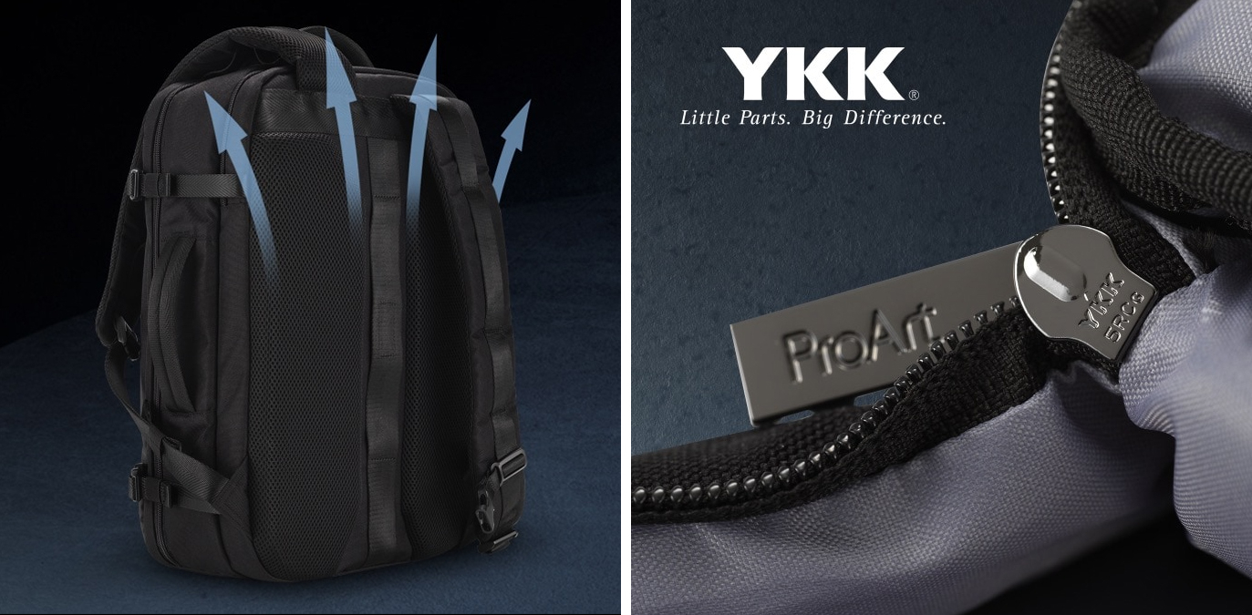  Mochila transpirable ProArt con cremallera YKK